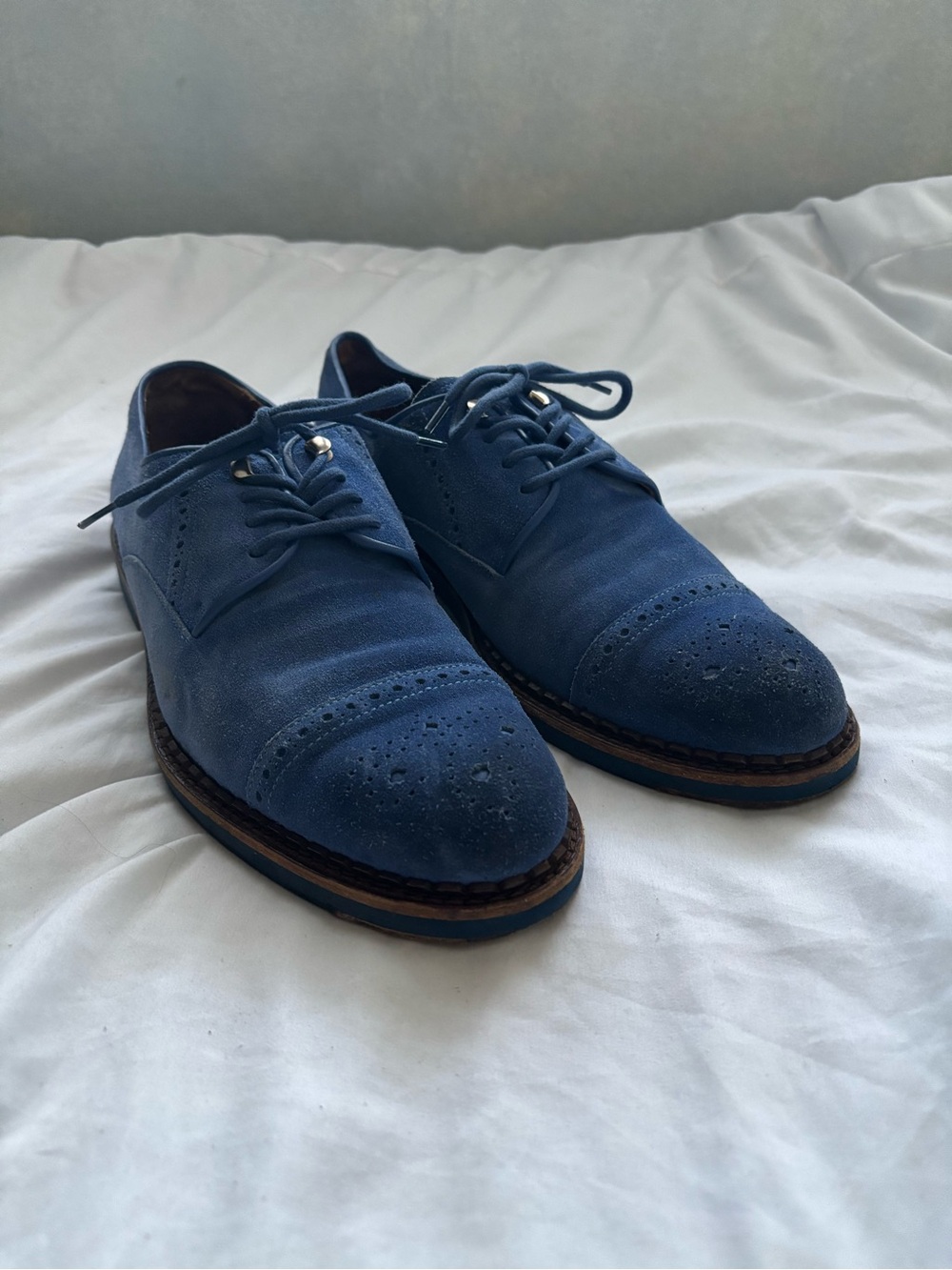 Jimmy Choo Blue Suede Brogue Oxfords Dress Shoes Men's Italian Made (AS-IS)